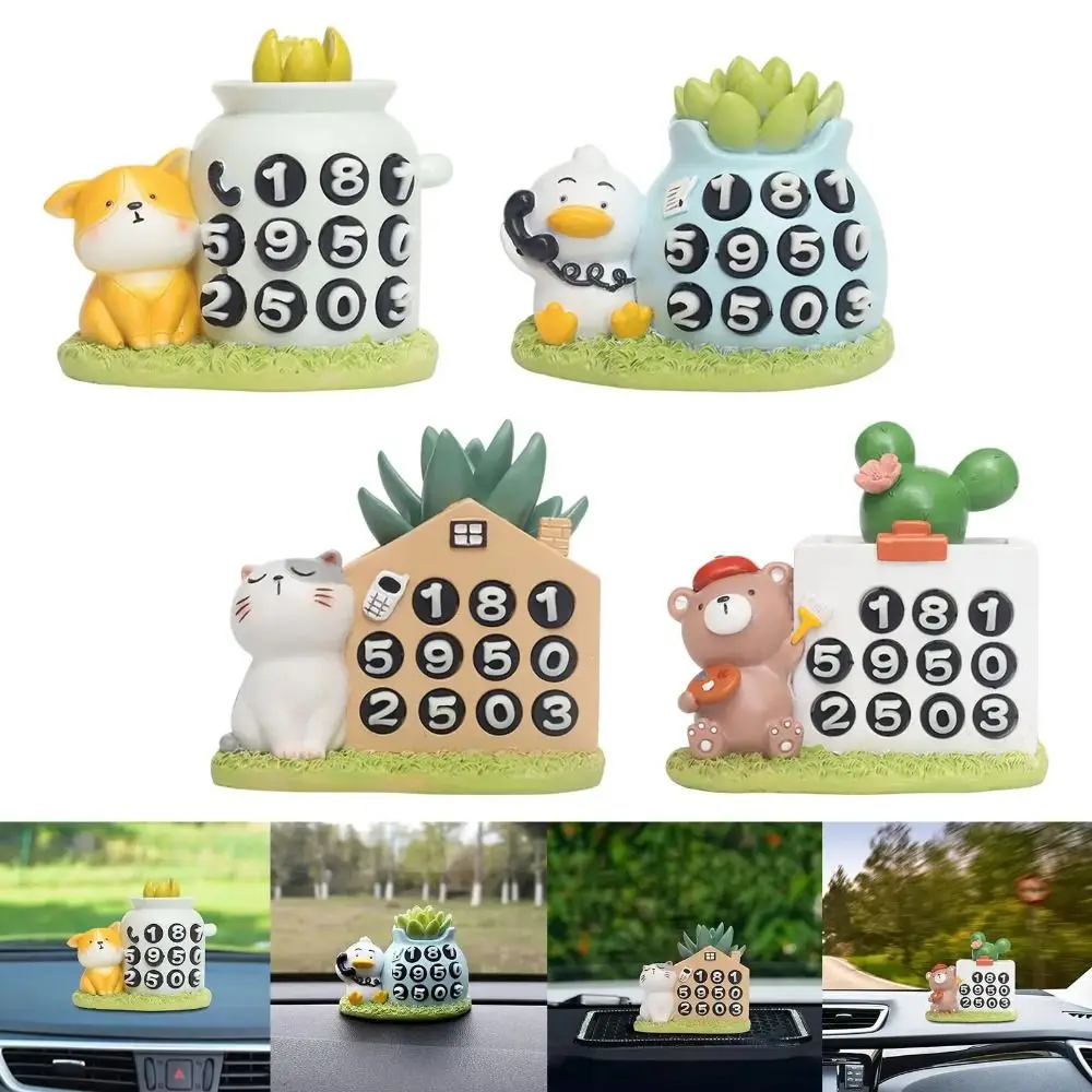 Creative Cartoon Car Dashboard Ornament Phone Number Interior Bonsai Decor Kawaii Moving License Plate Dashboard Toy Parking