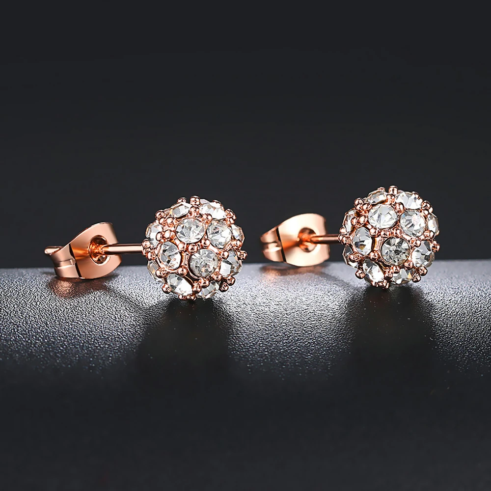 ZHOUYANG Lucky Ball Stud Earrings For Women Simple Classic Top Quality Rose Gold Color Jewelry Austrian Crystal Wholesale ZYE381