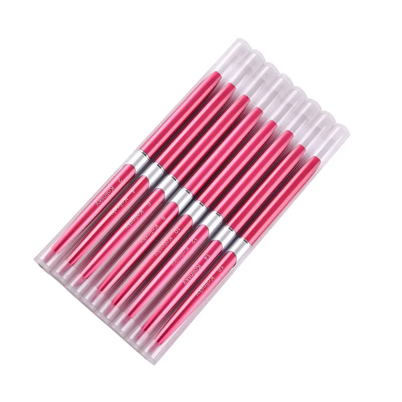 Pink Metal Kolinsky Sable Nail Acrylic Brush UV Gel Carving Pen Brush Liquid Powder DIY Nail Drawing Nail Art Brush