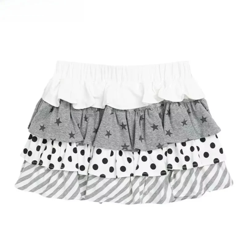 Y2k Clothes Mini Skirts Ruffles Japanese Style Vintage Spring Summer Cartoon Print Women Skirt Sweet Versatile Jupe Femme