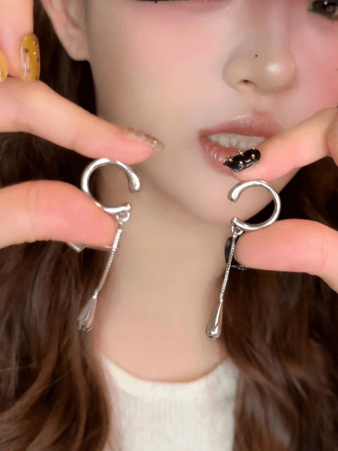 boucles-d'oreilles-longues-pour-femmes-style-simple-chaine-a-pampilles-goutte-d'eau-sans-percage-bijoux-uniques-et-tendance