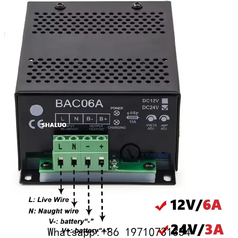 

DC12V 6A 24V 3A Auto Intelligent Battery Charger Module Diesel Generator Float Charging Power Adapters Genset Parts BAC06A