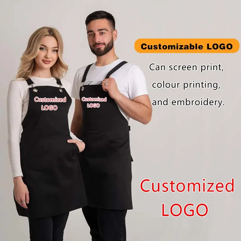 

Unisex Customizable Company Logo Kitchen Apron Chef Workwear for Grill Restaurant Bar Shop Cafes Beauty & Nail Studios Uniform