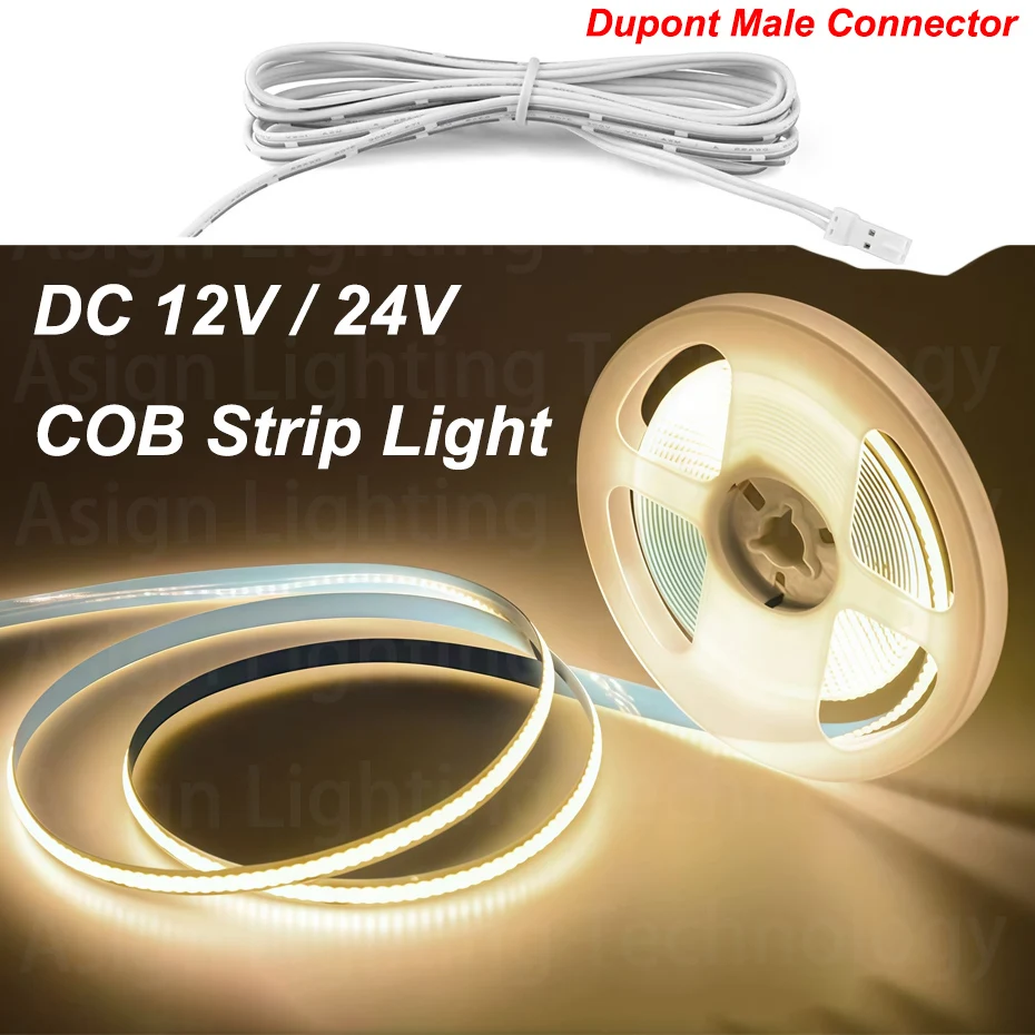 

Only COB LED Strip Light Dupont Interface 1m/2m/3m/4m/5m DC12V 24V Adhesive Flexible Tape 320LEDs/m 8mm Cabinet Closet DIY Decor