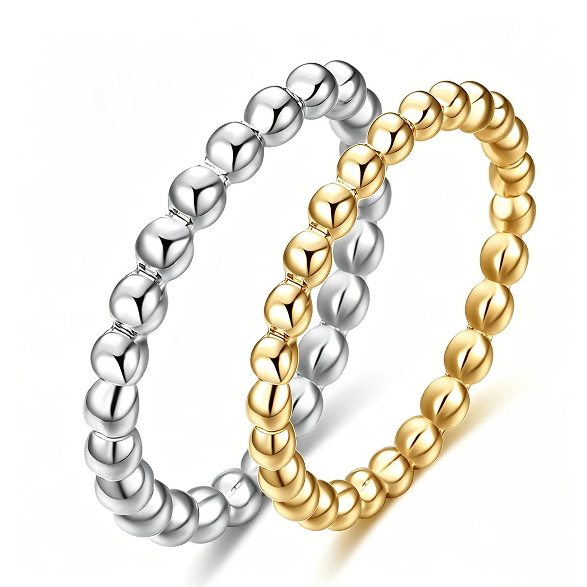 2mm Beaded Stainless Steel Ring, Gold/Silver Color Simple Thin Band, Stackable Finger Ring Jewelry for Women