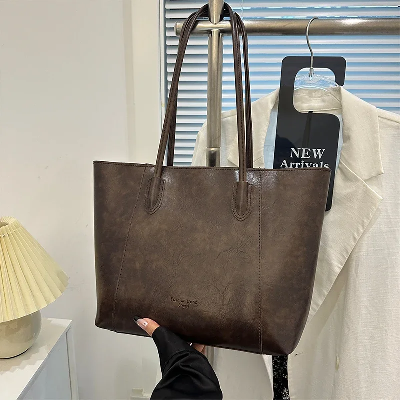 Solid Large Capacity Simple PU Shoulder Bags Sense of Luxury Commute High Quality Classic Style Tote Bags for Women 2024 on Sale image 3