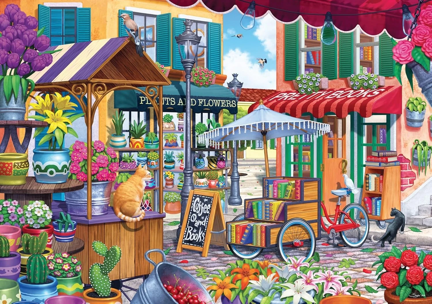 

120/300/500/1000 Pieces Adult Kitten Flower Market Jigsaw Puzzle Stress Relief Entertainment Toy Landscape Puzzle Christmas Gift