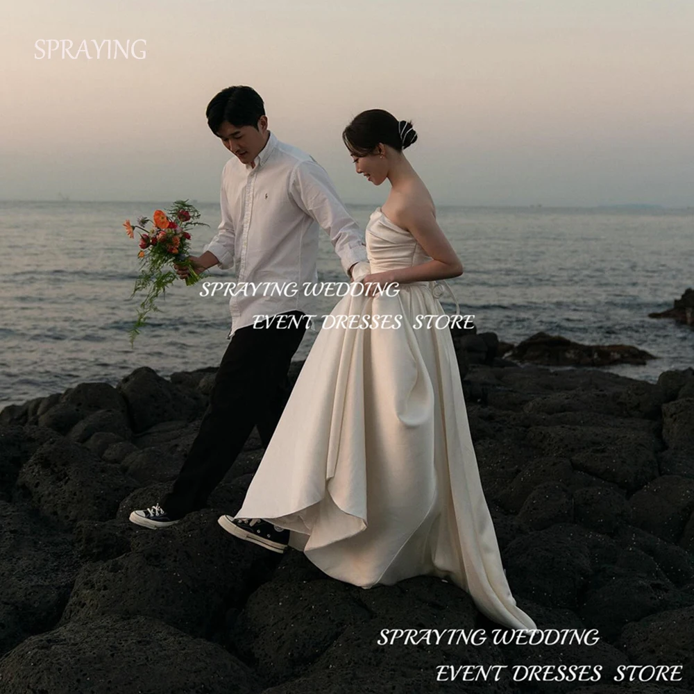 

SPRAYING Satin A-line Korea Wedding Prom Dresses 2025 Strapless Sweep Train Photo Shoot Bridal Gown Elegant 웨딩드레스 Lace-up