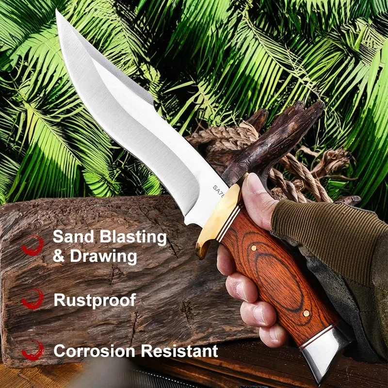 Outdoor Straight Knife Wild Survival Camping Portable Knife Multi-Functional Tactical Outdoor Sharp High Hardness Portable Knife