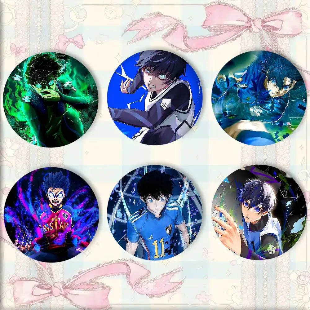 Hot Japanese Anime B-Blue Lock Isagi Yoichi Badge Tinplate Round Laser Brooch Clothes Backpack Accessories Lapel