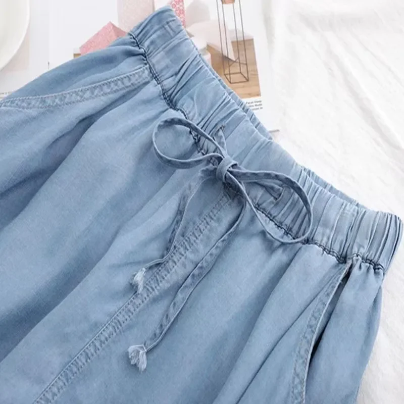 2024 Summer Women High Waist Denim Shorts Thin Oversized Short Pants Solid Color Ladies Casual Loose Shorts Fashion Streetwear