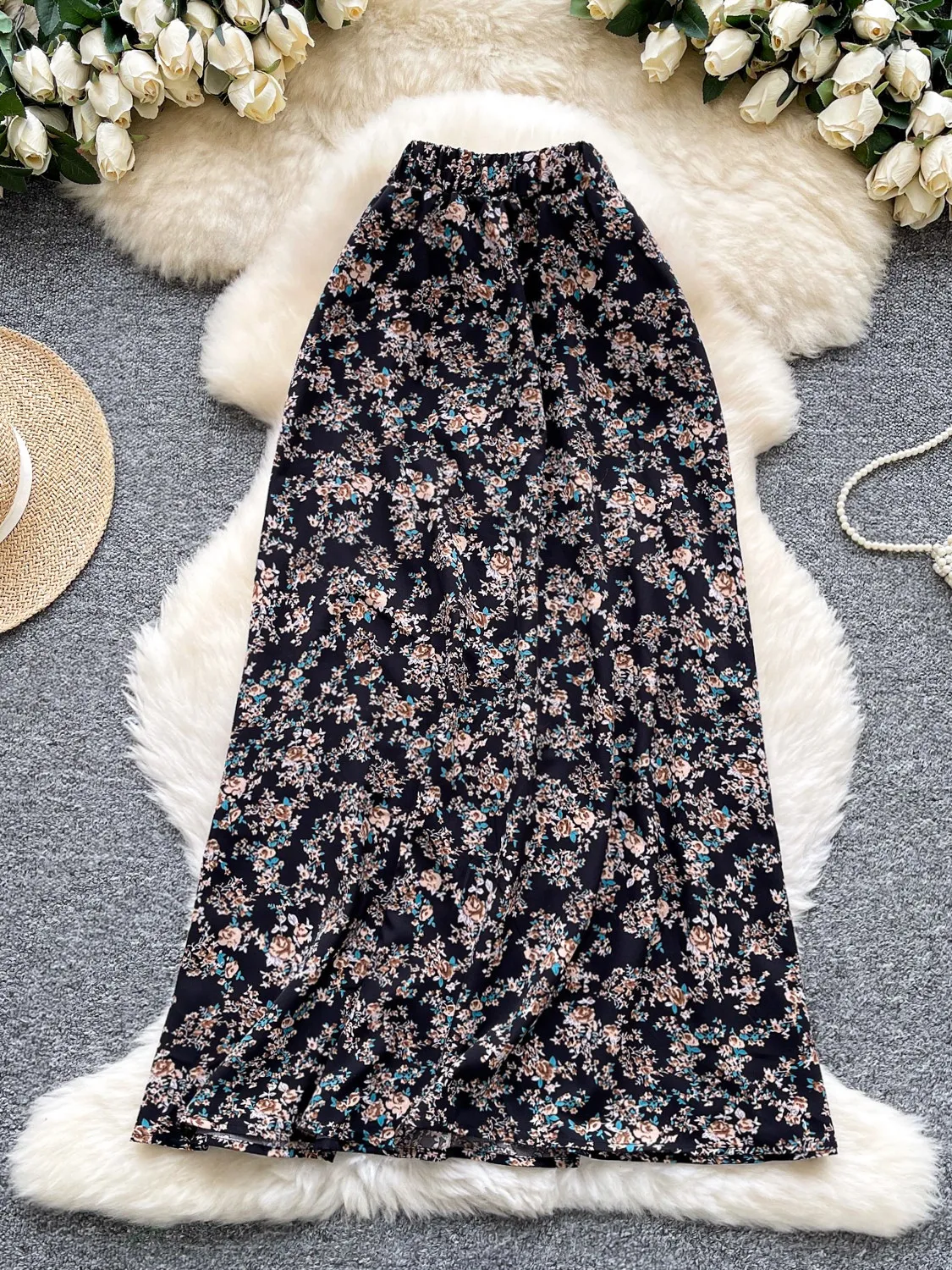 

Юбка миди Foamlina с винтажным цветочным принтом, повседневная, офисная, элегантная, свободного кроя, с широким подолом, Loral