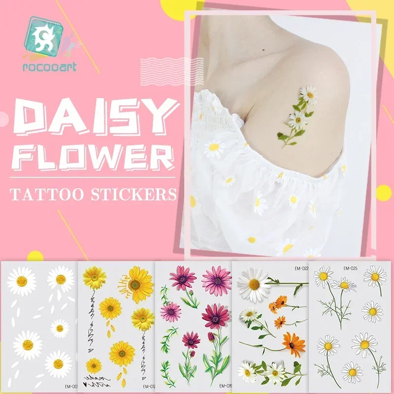  Creative Little Daisy Tattoo Stickers Waterproof Small Fresh Clavicle Arm Tattoo Stickers Disposable Temporary Tattoos