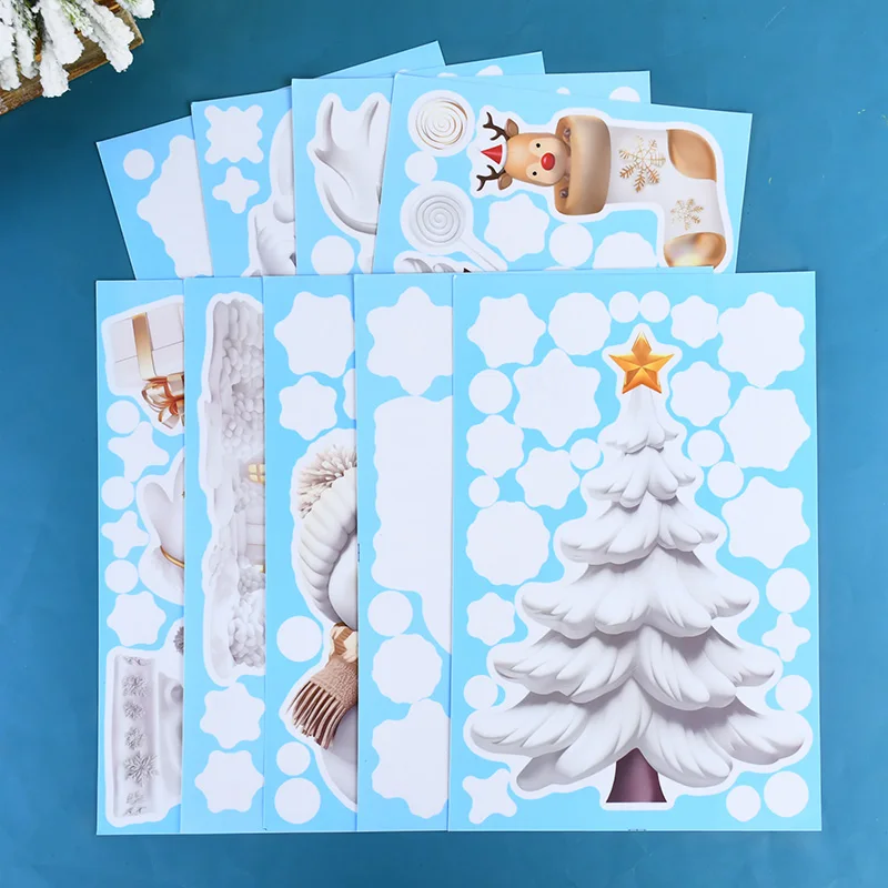 9 أوراق عيد الميلاد ملصقات نافذة سانتا كلوز شجرة عيد الميلاد ندفة الثلج الزجاج ملصق مائي عيد الميلاد الديكور للمنزل السنة الجديدة نافيداد #5