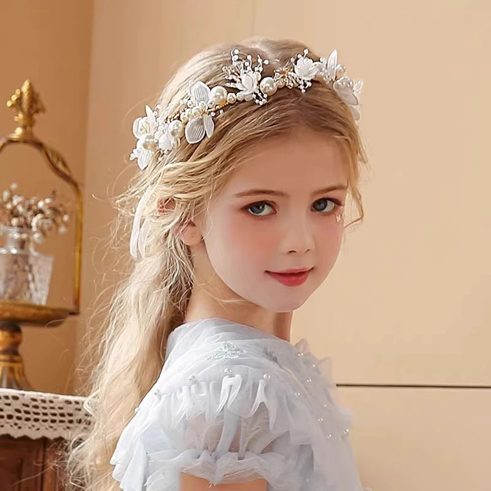 Children\'s Garland Headband Pearl Crown Girl Princess Korean Headdress Performance Flower Girl Wedding Accessories For Kids