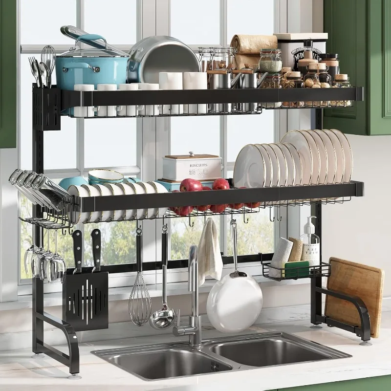 

Over The Sink Dish Drying Rack 3 Tier Full 304 Stainless Steel Above Sink Dish Drainer for Kitchen Shelf, Expandable