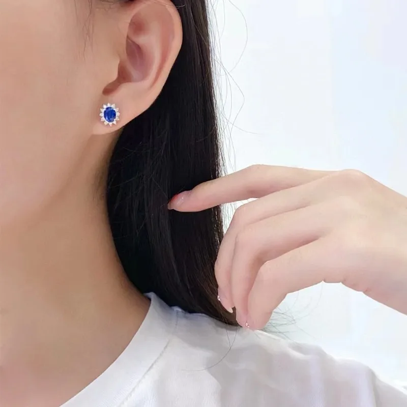 925 Sterling Silber Ohrringe mit Blauen Kristall-Zirkonia für Damen, Hochzeit, Verlobung, Edle Schmuckstücke, Luxuriöse Zirkonia Geschenk-Ohrstecker – Detail 3