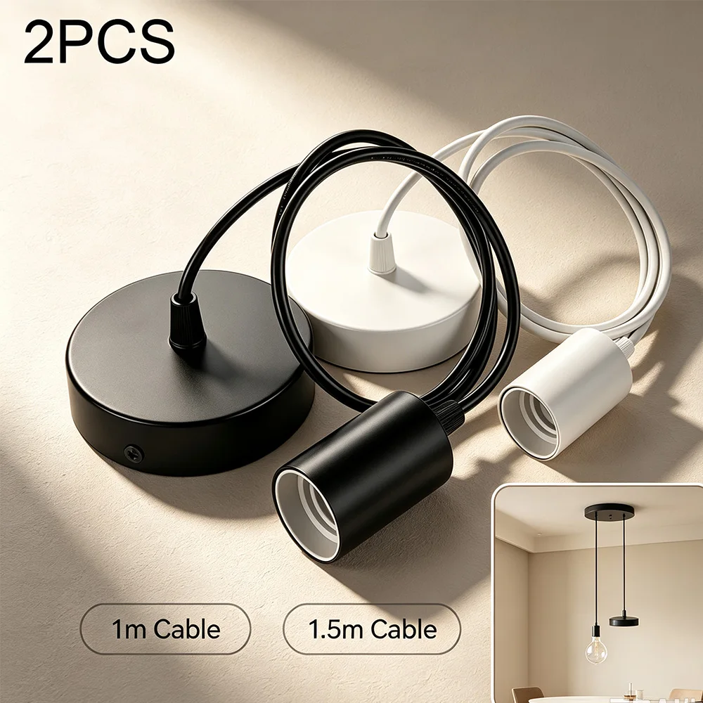 Vintage E27 Hanging Lamp Holder Black White 1M/1.5M/2M Adjustable Cable Lamp Socket Minimalist Pendant Light Base For DIY Simple