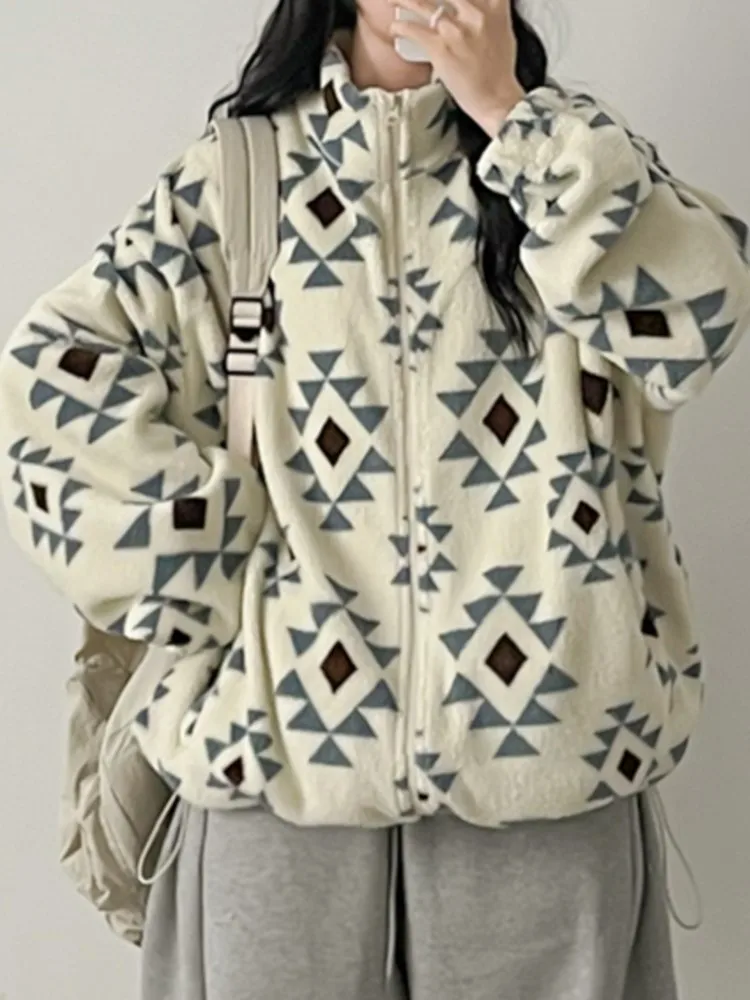 Herbst Winter Plaid Chic Jacke Mantel Frauen Koreanische Lose Cord Zipper Damen Jacken Mäntel Top Manteau Femme Hiver