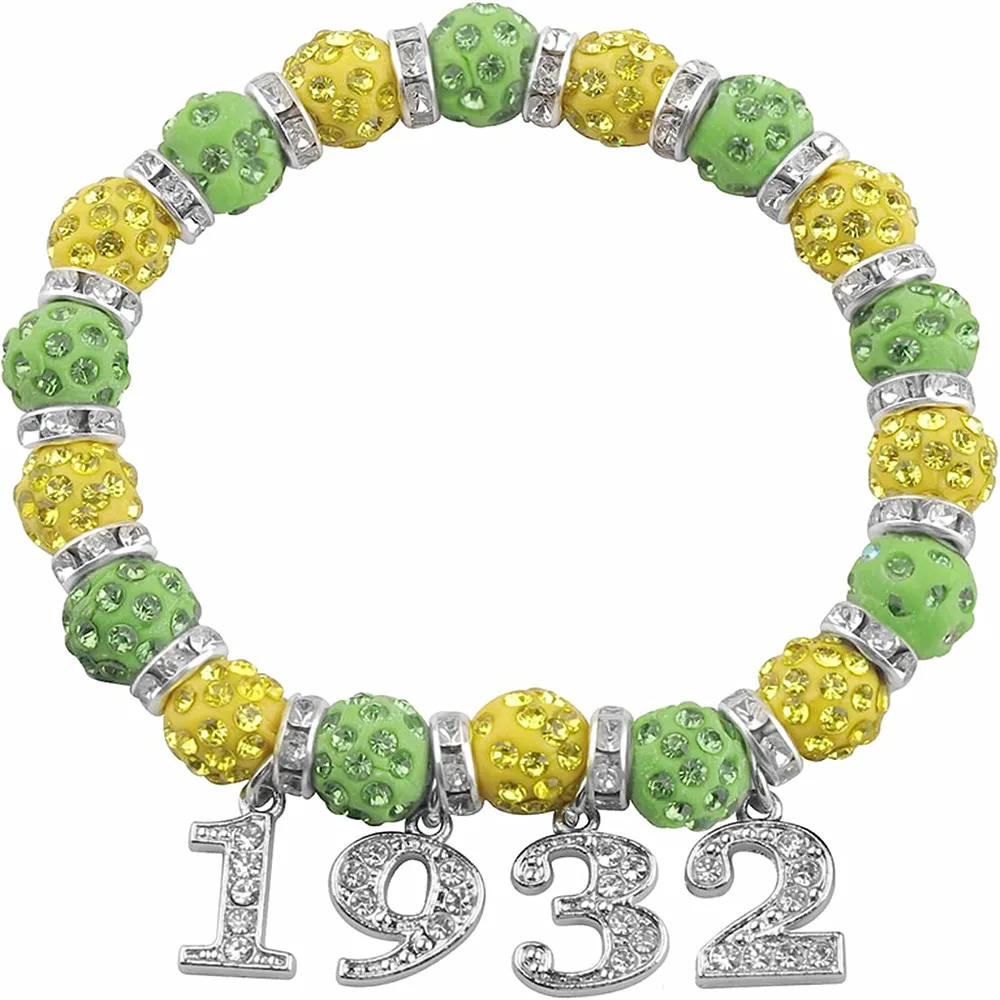 Green Yellow Greek Organization XHO Group Social Letters Chi Eta Phi Sign 1932 Beads Bracelets