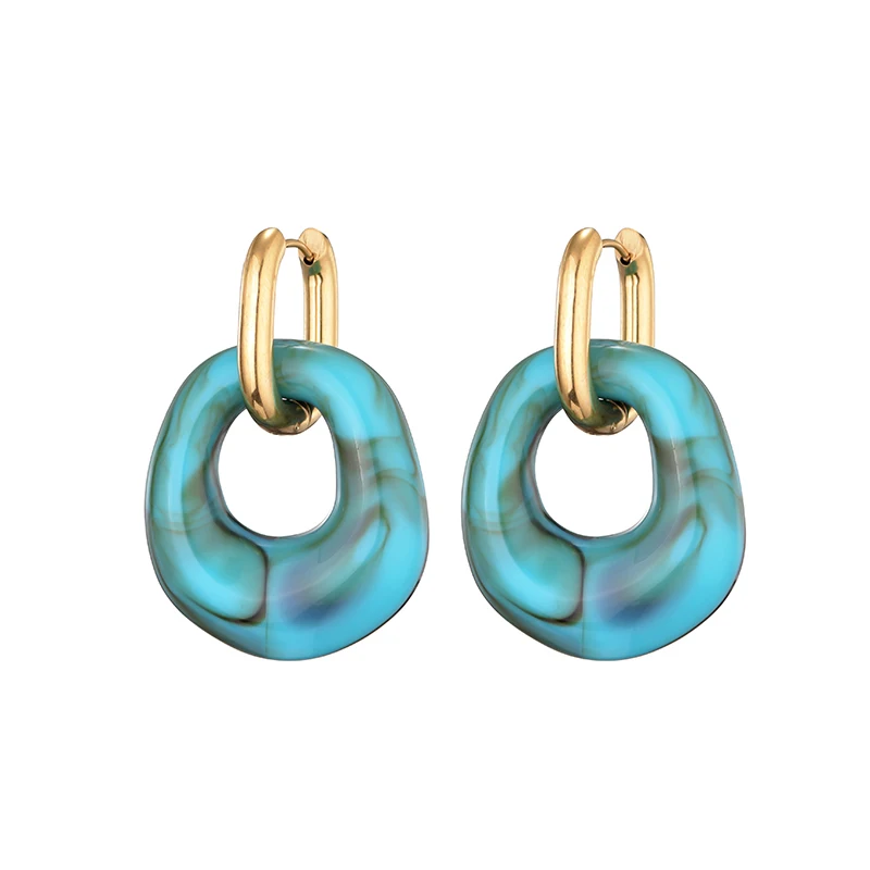 

New Fashion Hollow Big Statement Acrylic Pendant Hoop Earrings For Women Gold Color Stainless Steel Ear Buckle Female Jewelry