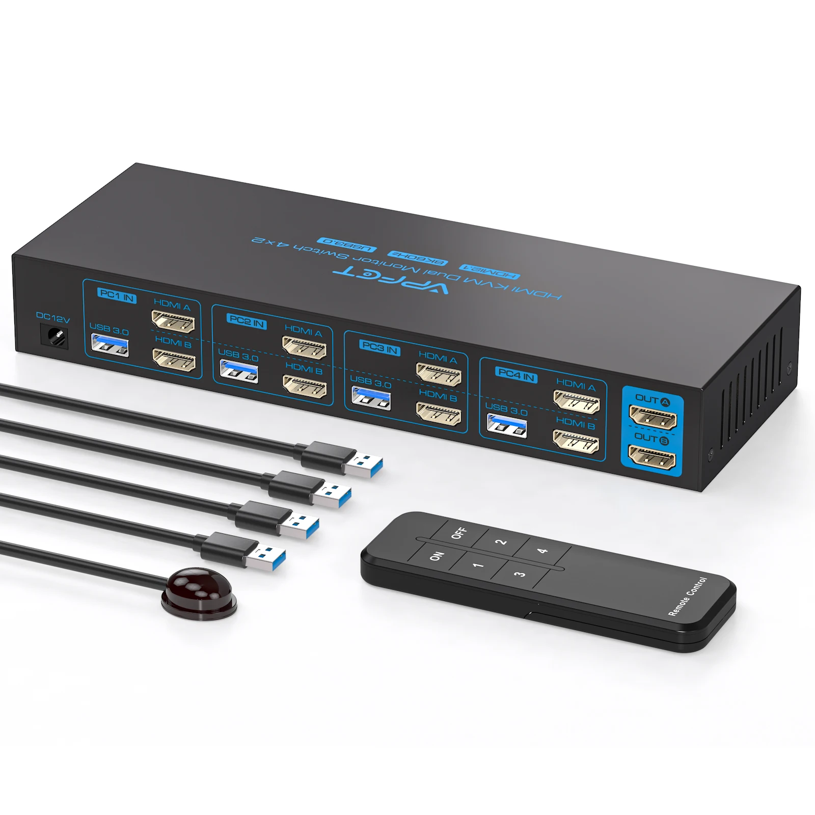 Dual Monitor HDMI KVM Switch 4 Computers 2 Monitors 8K@60Hz 4K@120Hz 4 Port KVM Switches for 4 PC Share 4 USB 3.0 Devices Suppor