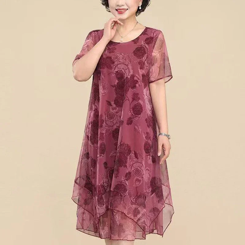 Summer Elegant Vintage Floral Printing A-line 5XL Dress Ladies Loose Casual Beach Holiday Robe Women Temperament Vestido CY441