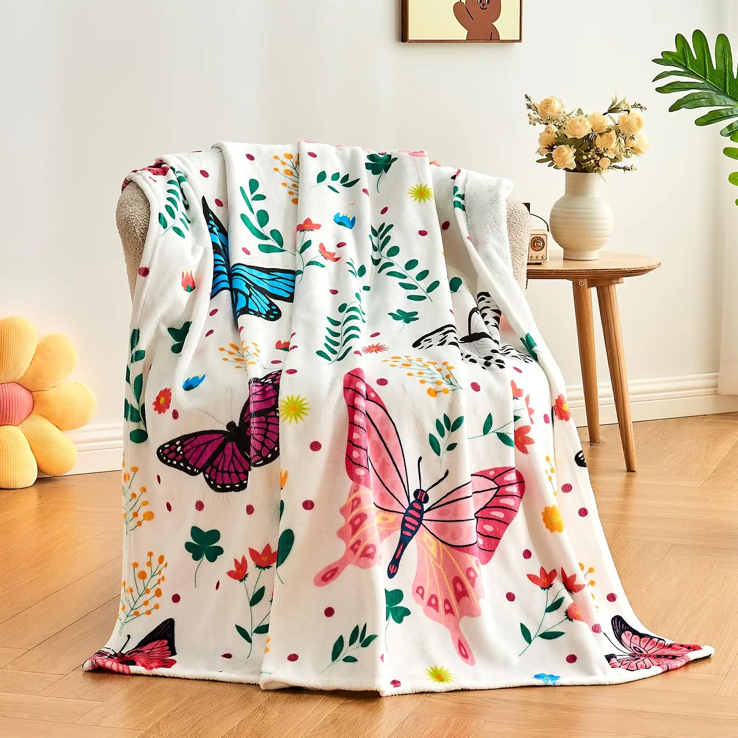 Throw Blanket Blue Bowknot Cute Butterfly Coquette Room Decor Cozy Couch Bed Blankets Aesthetic Gift Soft Fleece Blankets