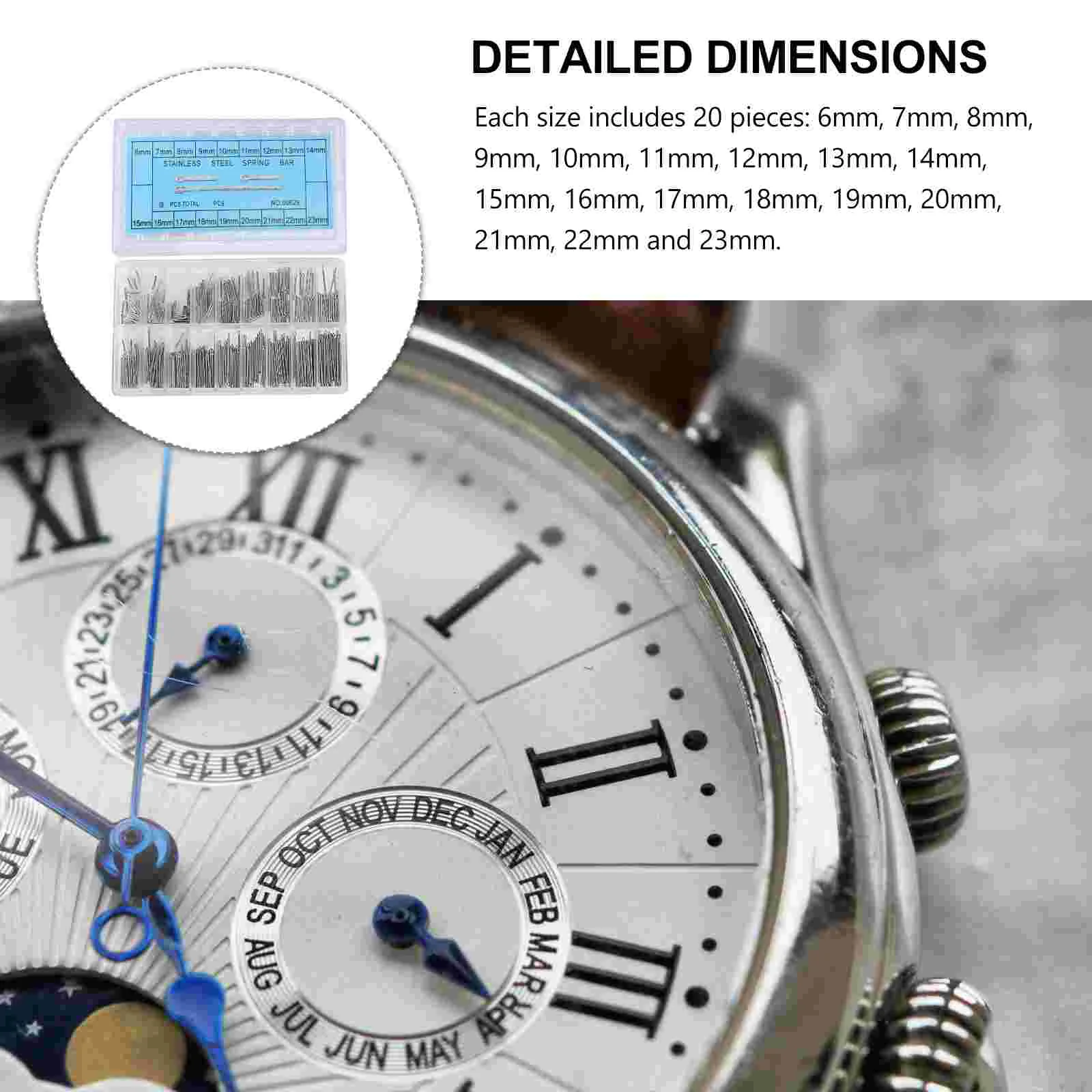 360 шт., инструменты для пружинного стержня из нержавеющей стали, ремешок для часов, Cotter, 18 размеров, 6 мм, 23 мм, серебряный инструмент для ремонта металлического ремешка