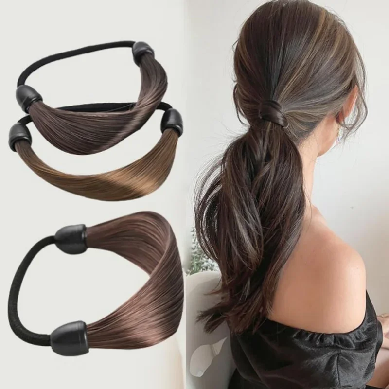 Rubber Band Made of Hair Simulation Wig Head Rope Fashion Wig Hair Rings Straight Hair Tie Ponytail High Elastic HairRope