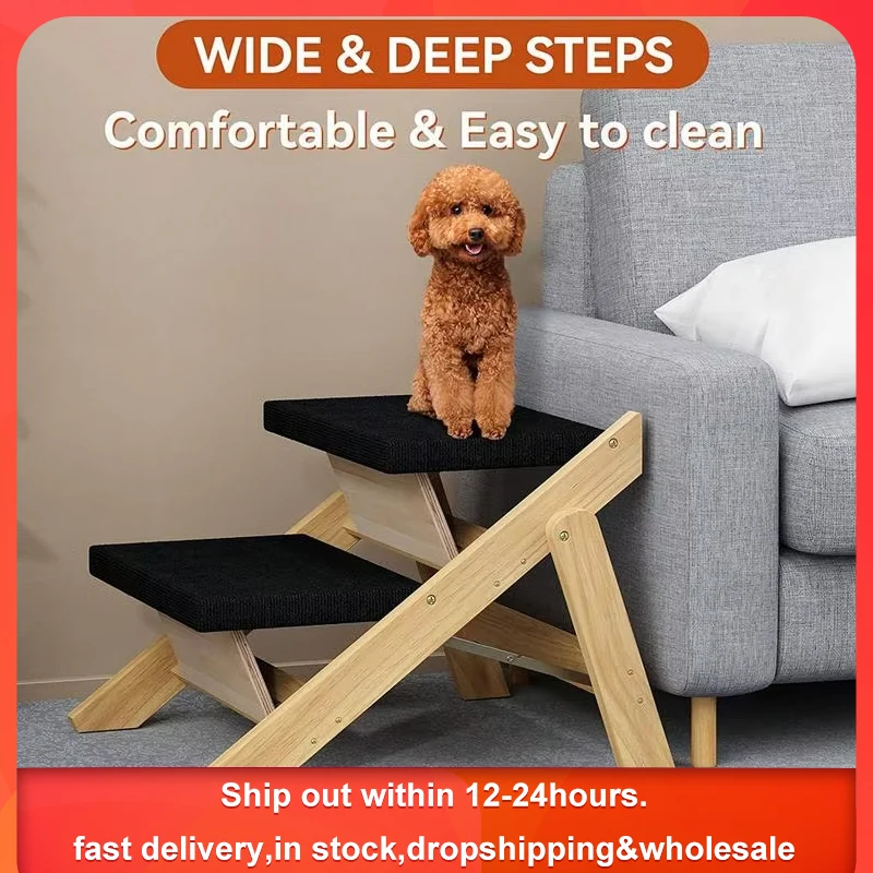 

Folding Pet Ramp Non-Slip 2 in 1 Bed Stairs for Dogs Wooden Sturdy Steps for Cats Lightweight Dog Bed Stairs Wooden Dog Climbing