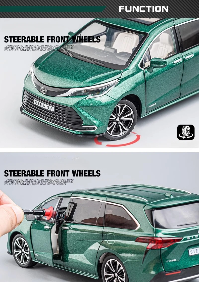 SIENNA MPV Van-Spielzeugautomodell im Maßstab 1:24, Druckguss-Miniatur, zurückziehbare Ton- und Lichttüren, zu öffnende Sammlung, Geschenke für Jungen und Kinder – Detail 5