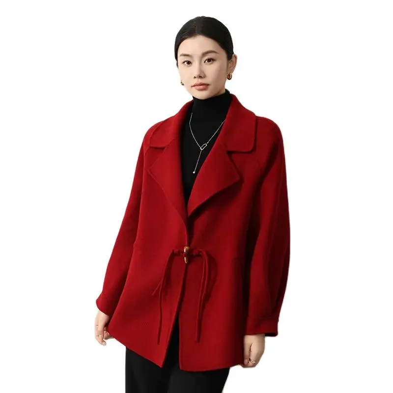 CAIXINGLE New Autumn and Winter Reversible Woolen Coat Women's Casual Loose High-End Small 100% Pure Wool Woolen Coat