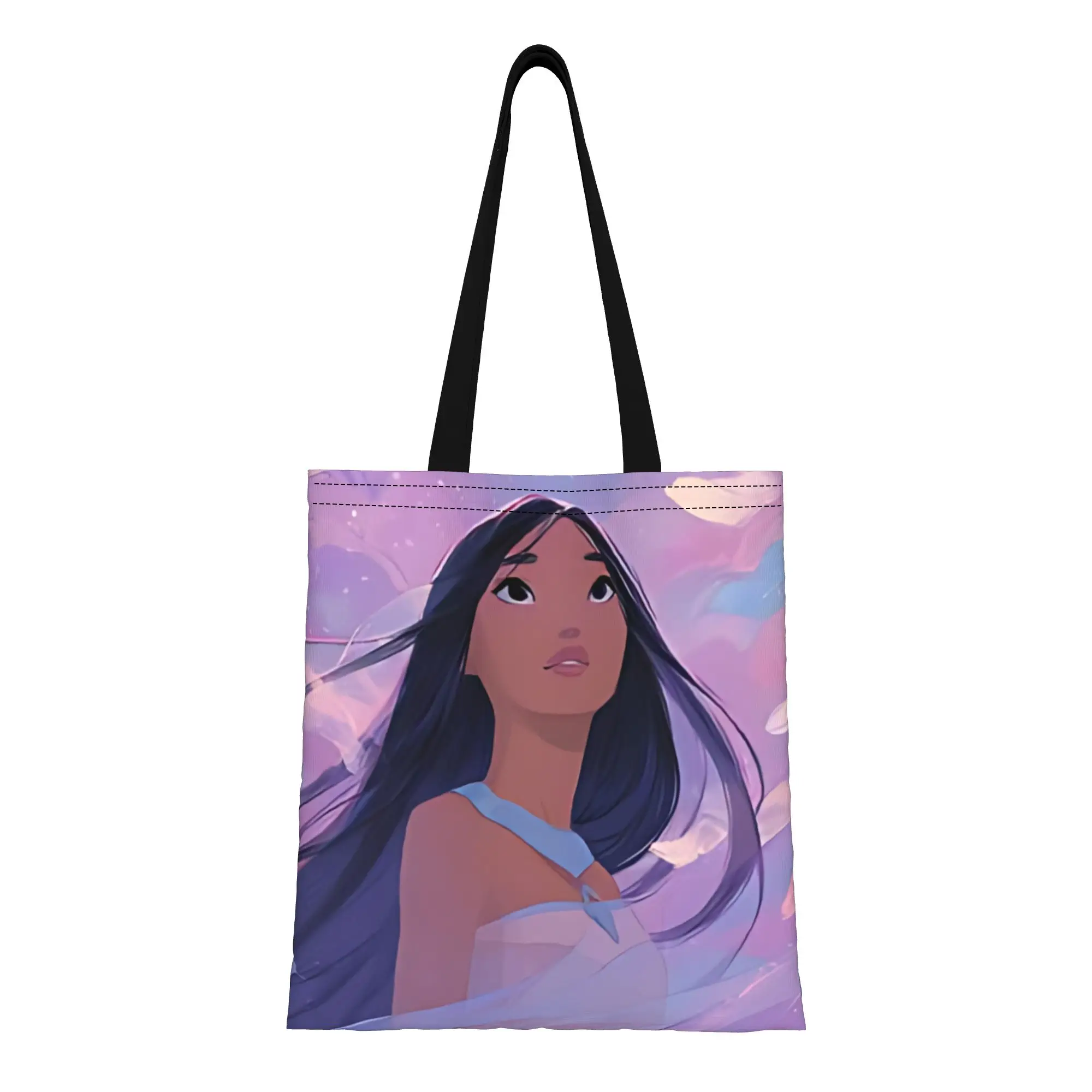 

1 шт., многоразовая двусторонняя холщовая сумка-тоут с изображением Диснея ко Дню святого Валентина, яркая стильная сумка через плечо с изображением принцессы Покахонтас