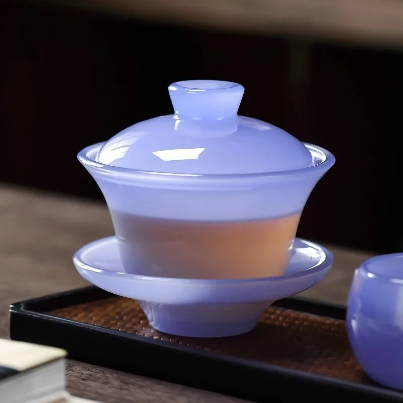 Purple‑Jade Porcelain Tianquan Sancai Gaiwan,160ml Household Glass‑Look Lidded Tea Bowl,Chinese Kung‑Fu Tea Brewing Vessel Gift