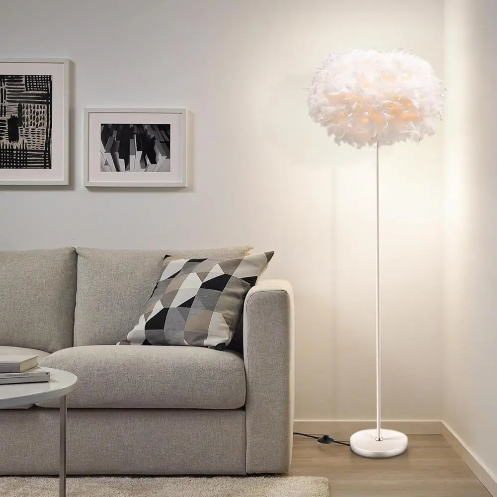

Feather Floor Lamp,Floor Lamps For Living Room,Home Office Bedroom Decor,Floorlamp With White Lampshade,Modern Tall Standing