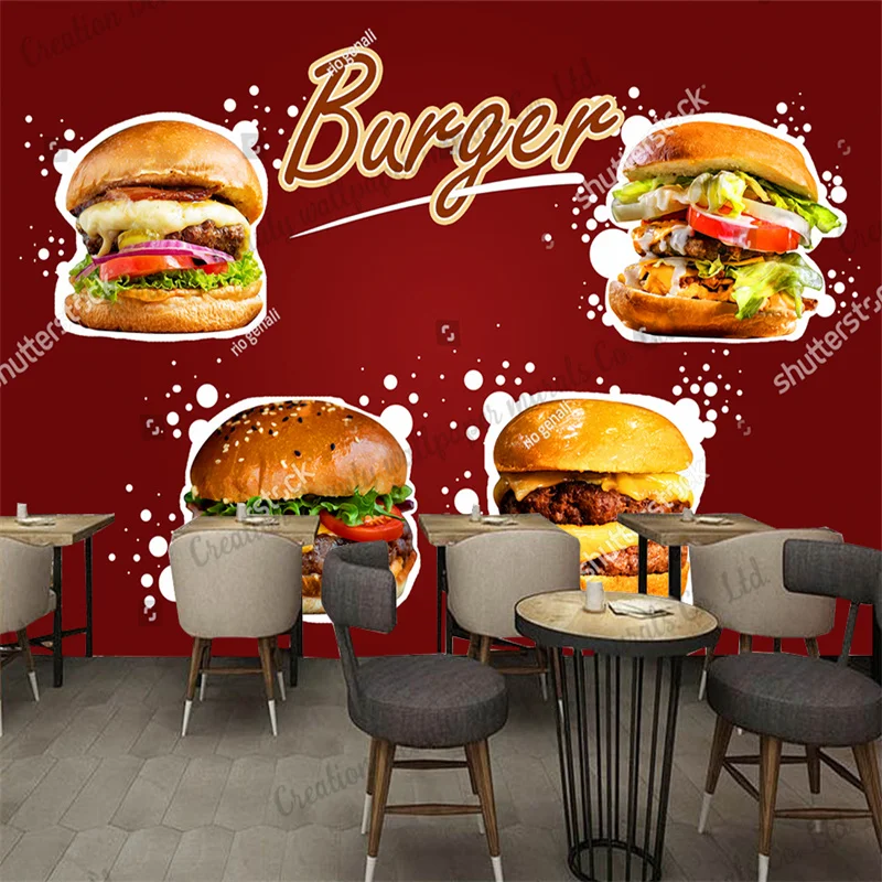 Custom Murals Burger Photo Wallpaper Industrial Decor Fast Food Restaurant Snack Bar Background Wall Paper Papel De Parede