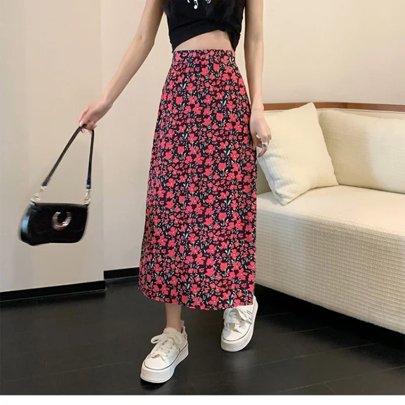 Skirt for Women's Fashionable High Waisted Printed Floral Slim Fitting Skirt for Summer Bohemian Beach Holiday A-line Skirt