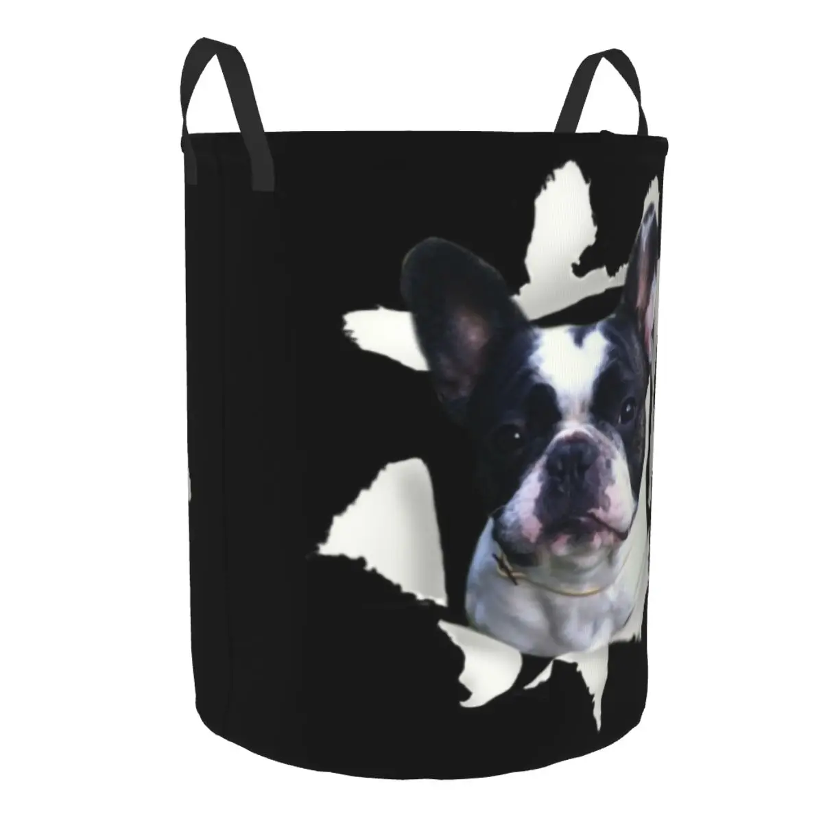 Cute Boston Terrier Puppy Laundry Basket Collapsible Pet Dog Clothes Toy Hamper Storage Bin for Kids Nursery