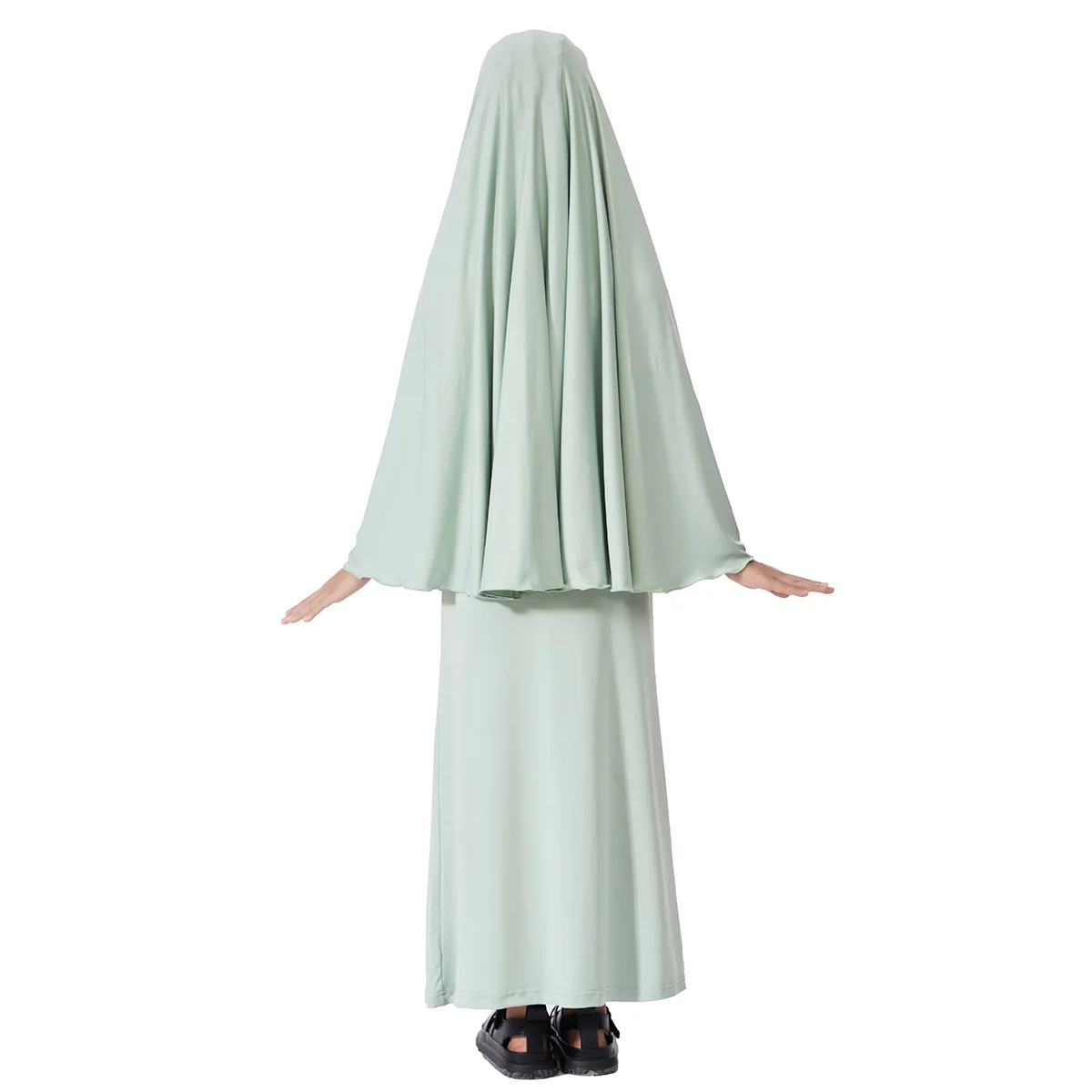 Eid Kids Skirts Suit Girls Lace 2 Piece Sets Prayer Muslim Long Skirt Outfits Overhead Hijab Children Ramadan Arab Party Gowns