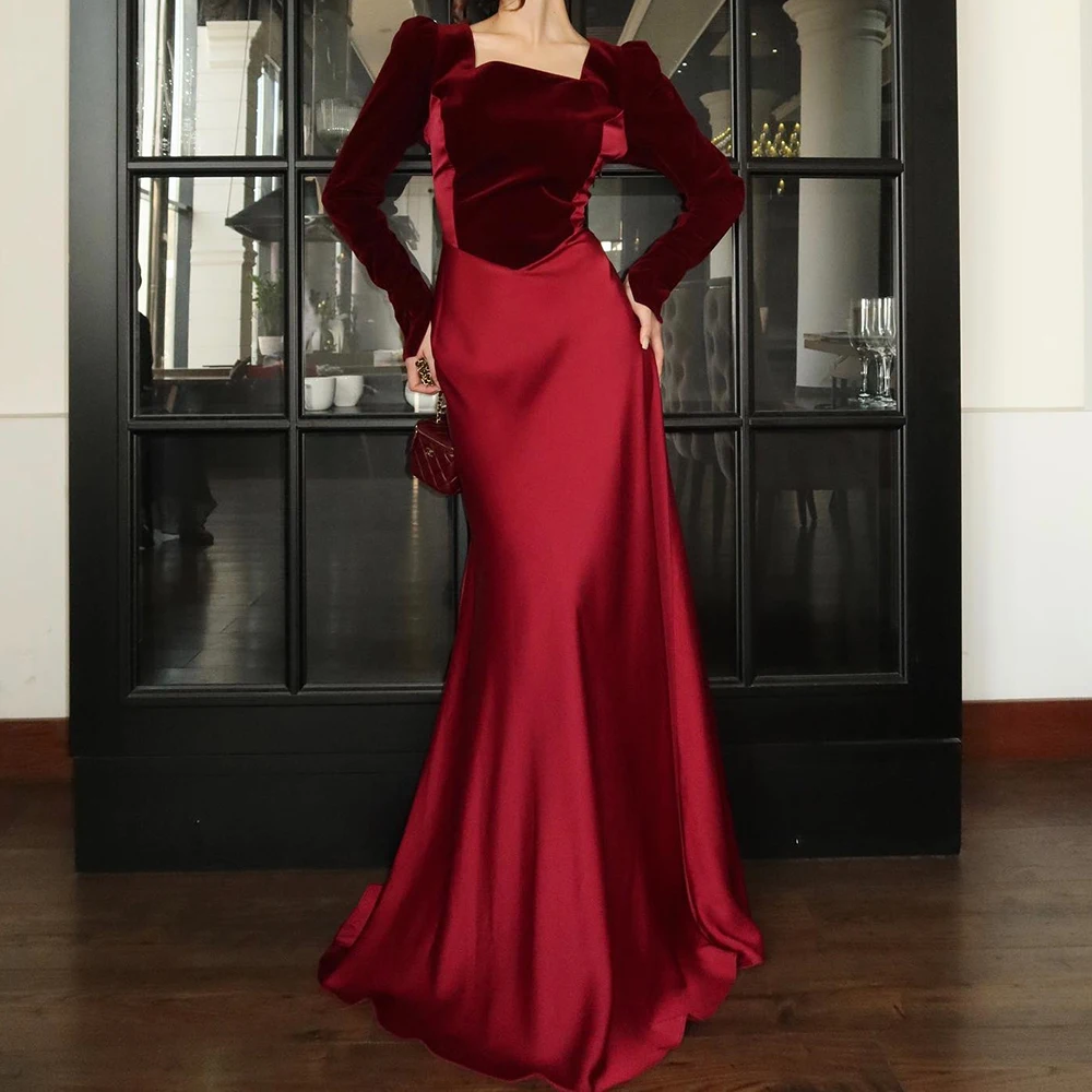 

Вечерние платья трапециевидной формы по индивидуальному заказу, длиной до пола, с квадратным воротником и длинными рукавами, платье для выпускного вечера, простое модное драпированное повседневное вечернее платье