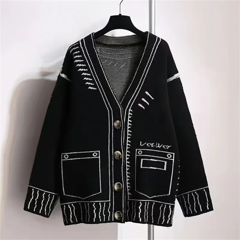 Women's Models Autumn Winter Tops Jacket Cardigan Knit Single-breasted Pockets Colorblocking New Comfortable Fashion Versatile