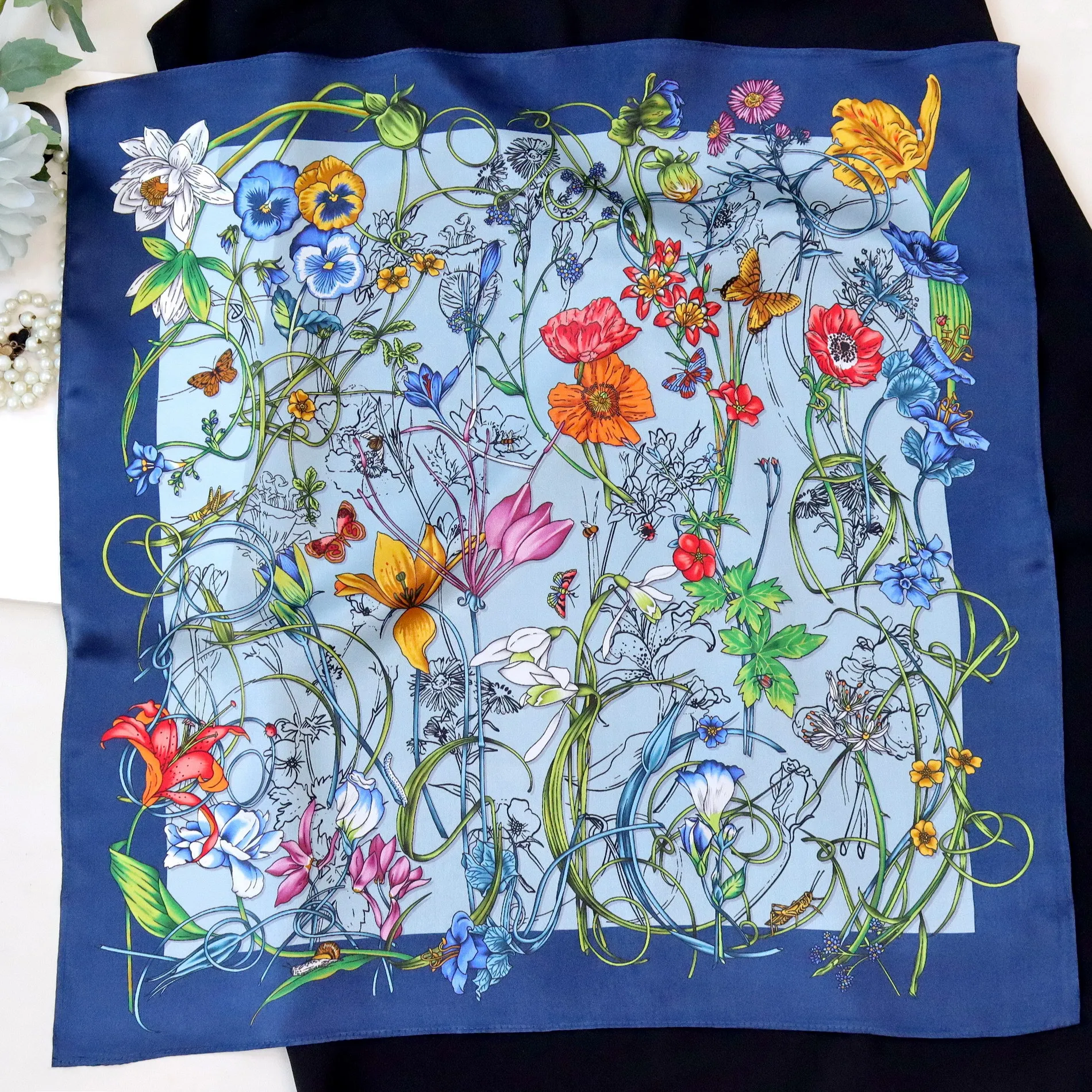 

Small Silk Scarf 12MM Women Square Head Bandanas Shawl Hair Neck Bag Accessories Women Foulard Femme 53CM Blue