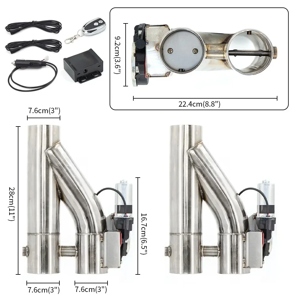 

Universal 2.5'' 3" Electric Exhaust Cutout Valve Y Pipe Exhaust Pipe Muffler Kit Dual Valve System with Wireless Remote Control