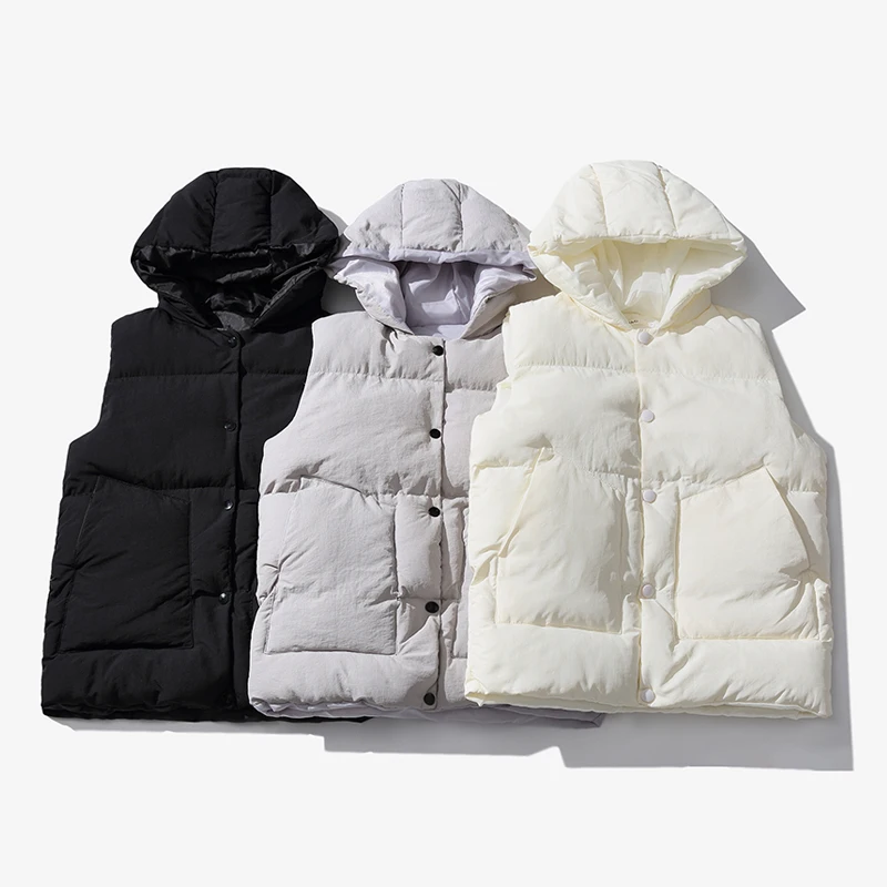 2023Autumn Winter Men\'s Waistcoat Solid Hooded Casual Vest Jacket Cotton Padded Women Windproof Thicken Warm Fashion Coat Parka