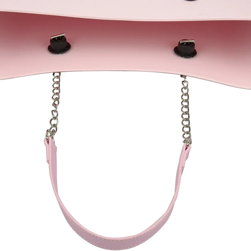 جديد 1 زوج طويل Obag الأشرطة مقبض الفضة طويلة سميكة سلسلة واحدة مع OT مشبك معدني مسامير سوداء لمقابض O حقيبة