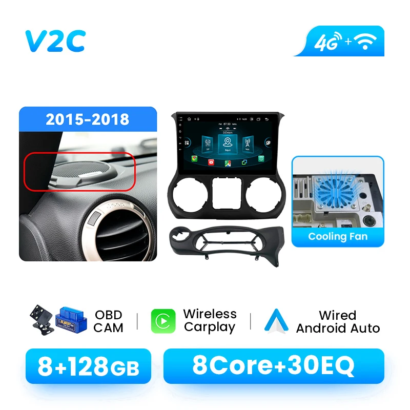 Draadloze CarPlay Autoradio Speler Voor Jeep Wrangler 3 JK 2015-2018 Android 14 Multimedia GPS 4G Wifi 1280*720 IPS DSP