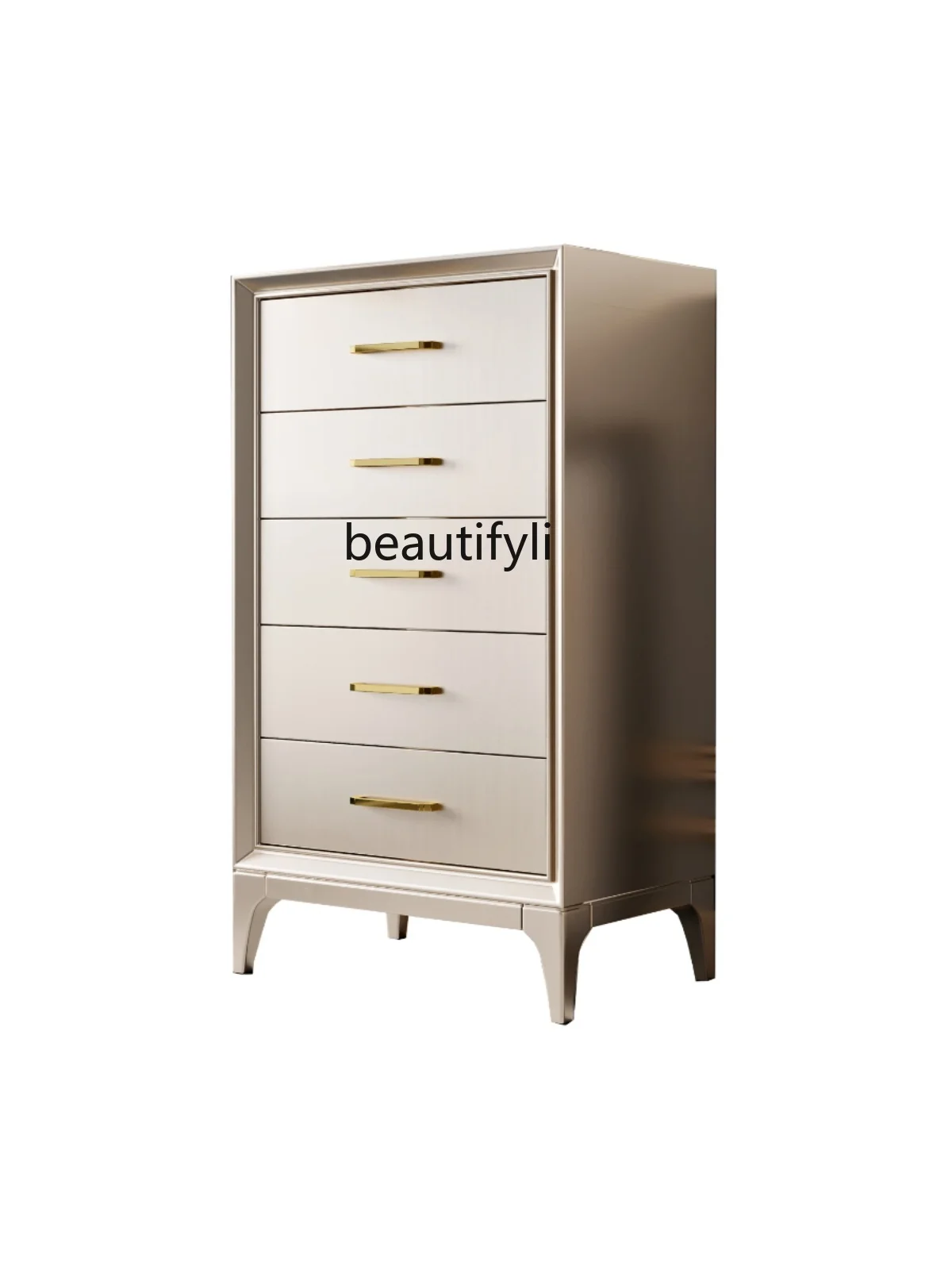 

American-Style Solid Wood Chest of Drawers Bedroom Modern Bedside Table Champagne Silver Paint Storage Cabinet Multi-Drawer