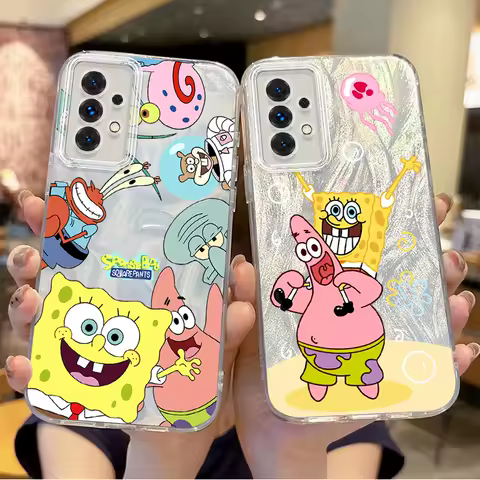 Lovely S-SpongeBobs Cartoon Phone Case for Samsung Galaxy S25 S24 S23 S22 S21 Plus Ultra A73 A72 A71 A55 A54 A53 Dustproof Cover