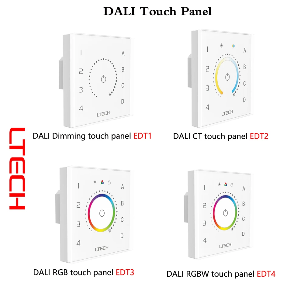 LTECH DALI調光タッチパネル EDA1 EDA2 EDA3 EDA4 EDT1 EDT2 EDT3 EDT4 キースイッチ LT424 ノブパネル E6D E6-DA1 バス電源供給